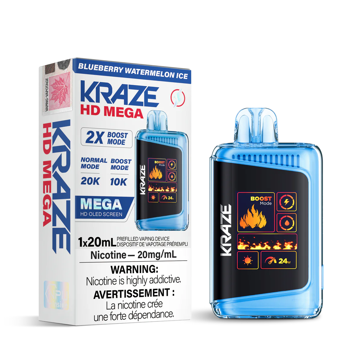 Kraze HD mega 20K Blueberry Watermelon Ice (provincial tax)