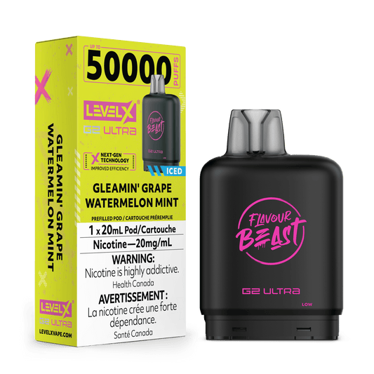 Level X G2 Ultra pod Flavour Beast Gleamin’ Grape Watermelon Mint 50k (Provincial tax)