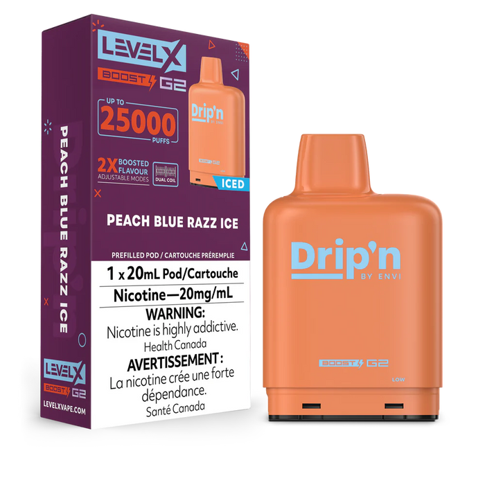 Drip’n Level X Boost 25K Peach blue Razz ice (Provincial Tax)