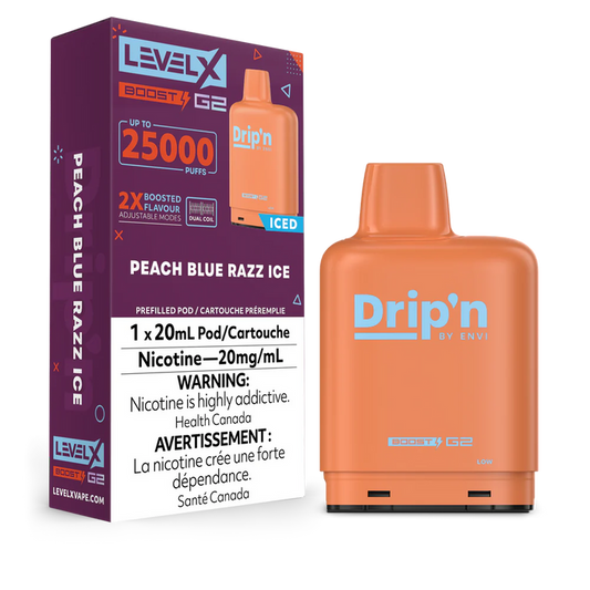 Drip’n Level X Boost 25K Peach blue Razz ice (Provincial Tax)