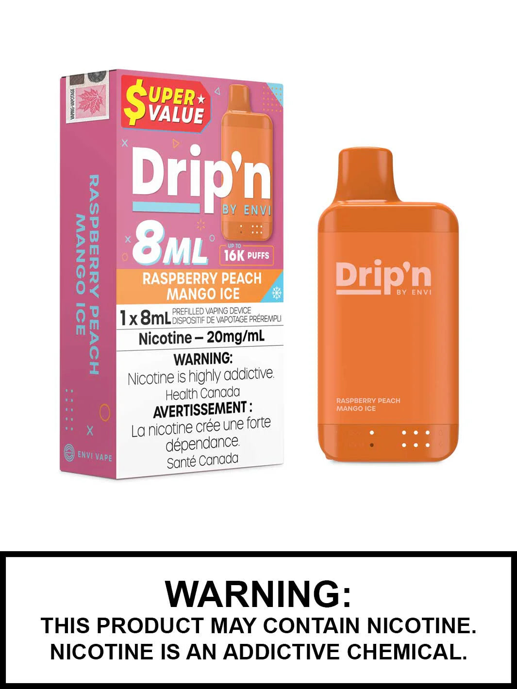 Dripn Envi 8ml 16k Raspberry Peach Mango Ice*